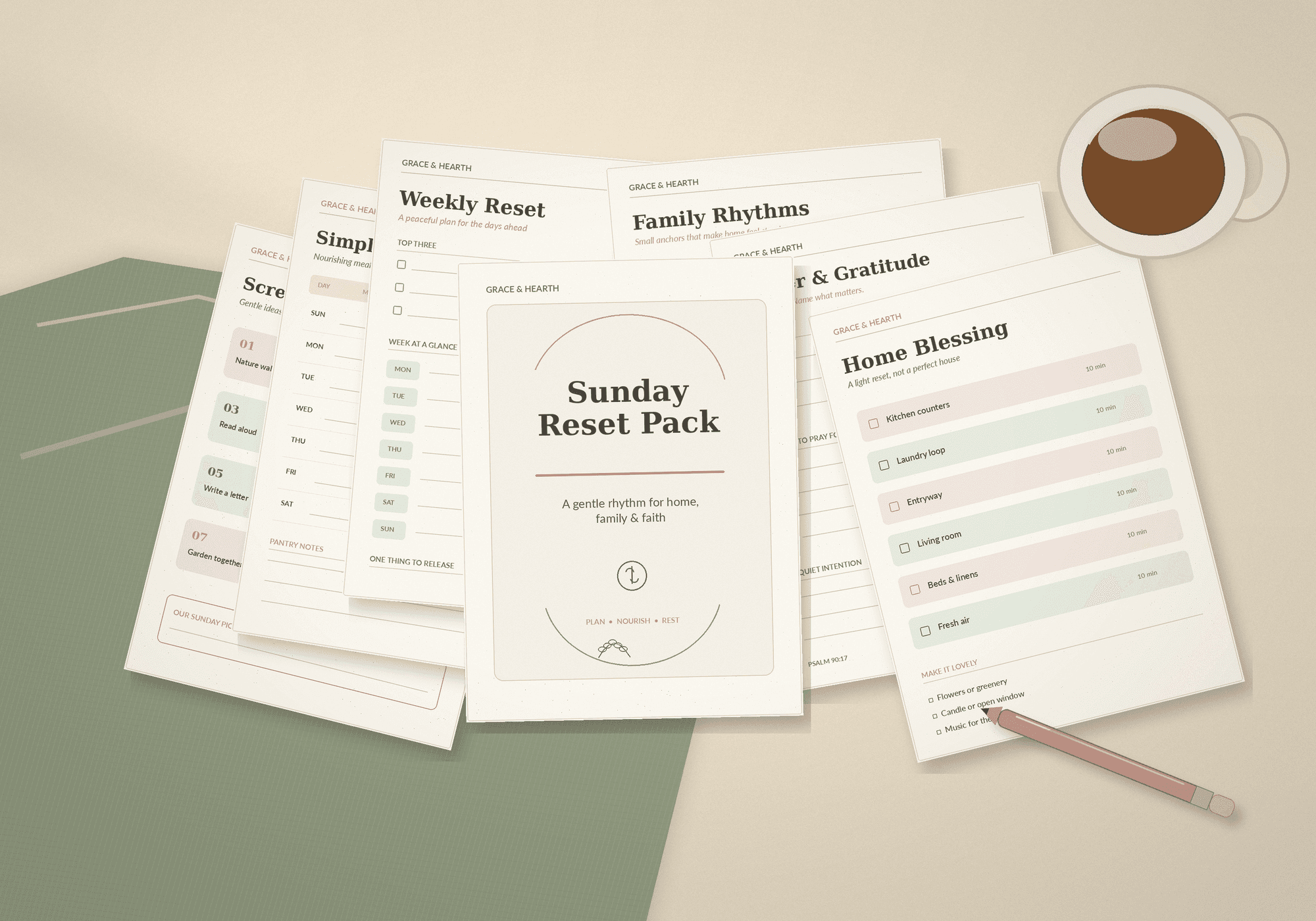 Sunday Reset Pack printable mockup
